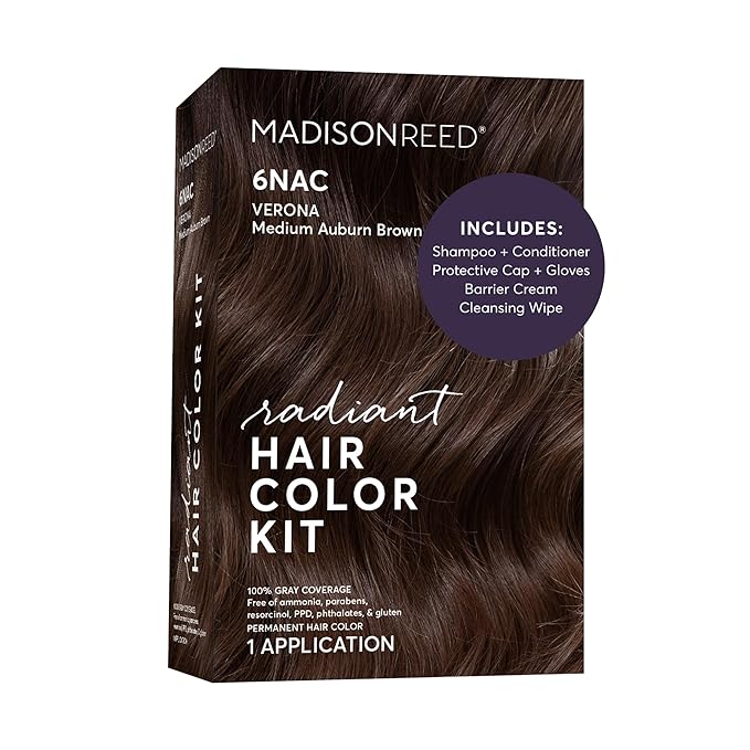Madison Reed Radiant Hair Color Kit - 6NAC Medium Chocolate Brown with Copper-Auburn Undertones (Verona), Dimensional Gray Hair Blending Permanent Hair Dye, PPD-Free & Ammonia-Free, 1 Pack