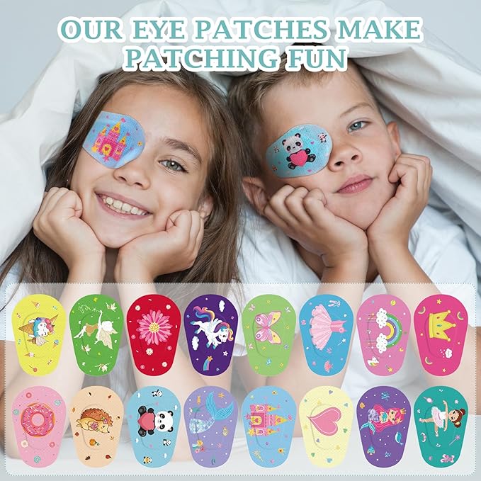Timgle 48 Pcs Adhesive Eye Patches for Kids Girls 16 Styles Toddler Eye Patches Bulk Latex Free Light Blocking Fun Cute Designs Cotton Adhesive Bandages for Kids Toddler Girls Boys