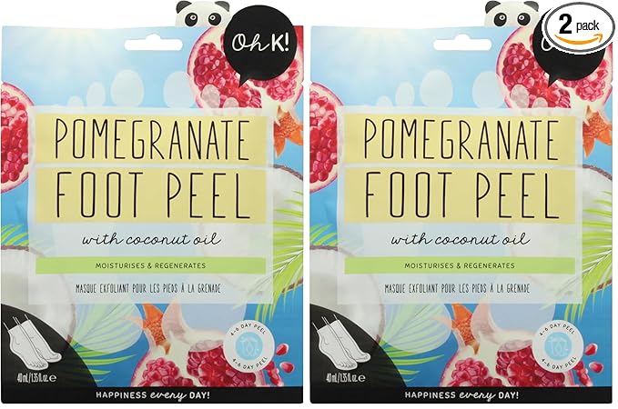 Oh K! Foot Peel Mask - Pomegranate - Foot Peeling Mask for Dry Feet and Cracked Heels - Feet Exfoliant with Pomegranate and Coconut Oil - 1 Pair (Pack of 2)