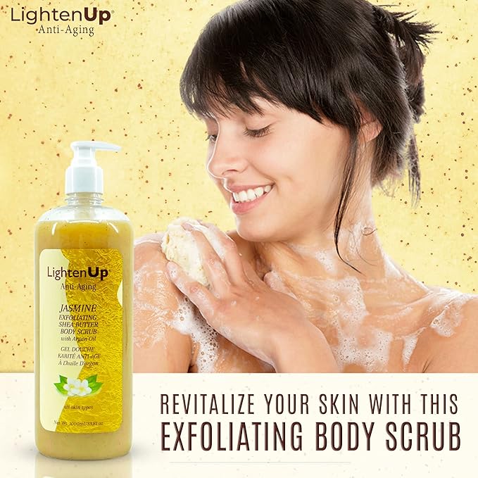 OMIC Lighten-Up LightenUp Exfoliating Body Wash - 33.8 Fl oz / 1000 ml - Formulated to Exfoliate and to Nourish Skin, with Shea Butter, Jasmine Oil Argan Oil