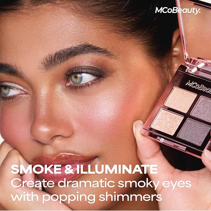 MCoBeauty Ultra Luxe Eyeshadow Quad City Socialite - Golden Brown Shimmer & Matte Eye Shadow Palette - Blendable Buildable Long Wearing 4 Pan Compact with Mirror - Soft Finish - Vegan Cruelty Free