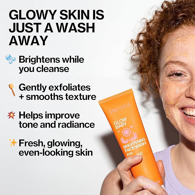 Pacifica Glow Baby Brightening Facial Cleanser 5oz – Vitamin C & Glycolic Acid (AHA) Face Wash for Radiance – Daily Cleanser for Anti-Aging Exfoliating for Smooth, Even Glowing Skin Vegan Clean Beauty