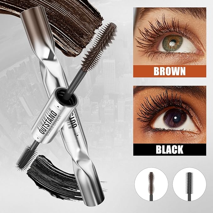 Women's Tubing Mascara, 2-in-1 Black & Brown Double-Ended, Volumizing and Lengthening, Waterproof, No Smudge, Hypoallergenic & Easy Removal