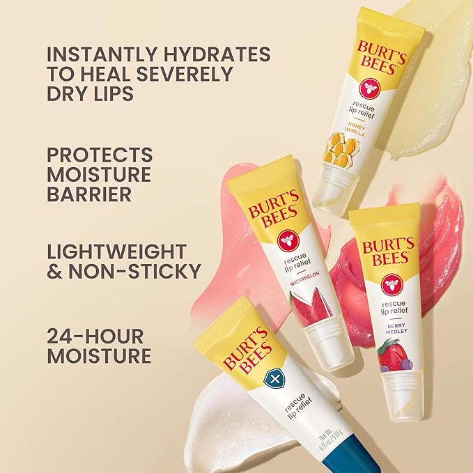 Burt’s Bees Rescue Lip Relief with Shea Butter and Echinacea, 100% Natural Origin, 0.35 Ounces(Pack May Vary)