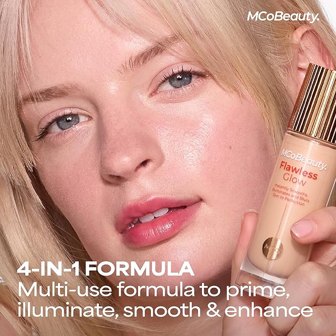 MCoBeauty Flawless Glow Luminous Skin Filter - 6.5 Natural Honey - 4-in-1 Primer, Highlighter & Foundation Booster - Dewy Illuminating Tint Face Makeup with Squalane Vitamin E - Vegan & Cruelty Free