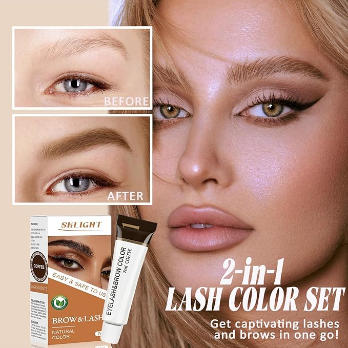 Lash Color Kit, Professional Eyelash & Eyebrow Color Kit Lasting for 2 Weeks, Instant Eyebrow Color with Natural Ingredients, Safe & Easy to Use 7ML(Coffee)