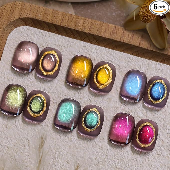 Born Pretty Cat Magnetic Eye Gel Nail Polish Set,6 Colors Glitter Green Blue Brown Gel Polish Cat Holographic Magnetic Nail Polish Nails Art Manicure Salon DIY at Home 7ML