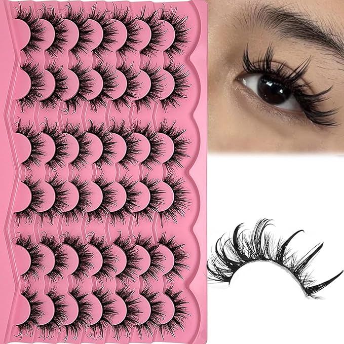 Wispy Lashes Wet Look 3D Cosplay Anime Cat Eye Manga Lashes D Curl Fake Strip Eyelashes Pack