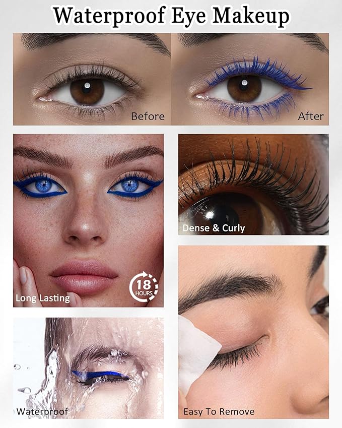 Burgundy Waterproof Mascara & Eyeliner, 5D Silk Fiber Lash Extension Colored Tube Mascara Volume and Length,Long-Lasting Smudge-Proof Volumizing Colorful Máscara & Liquid Eyeliner Pen Set for Women