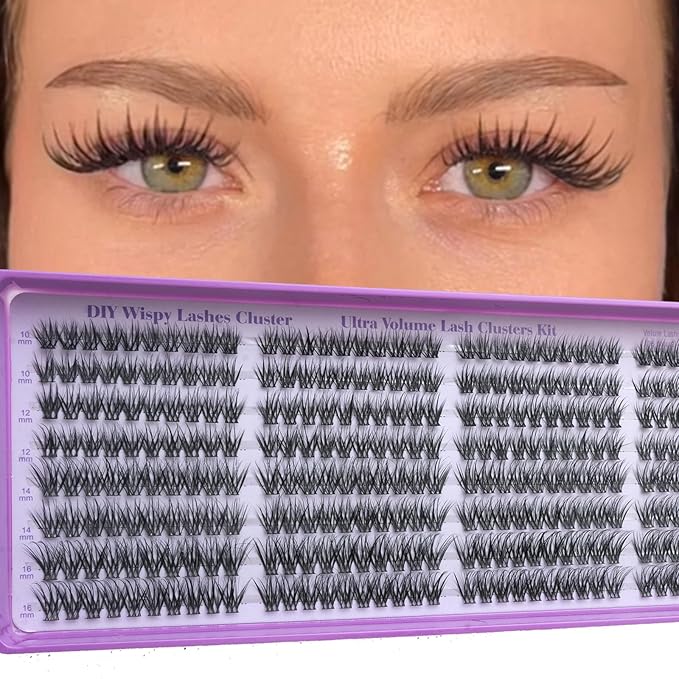 Wispy Lash Clusters Kit, Natural Lash Cluster Eyelash Extensions 320 Pcs C Curl 10-16mm Individual Fluffy False Eyelashes Thin Band DIY Kit for Beginners at Home