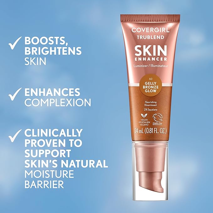 CoverGirl TruBlend Skin Enhancer, Bronze Glow, Luminizer, Glowy Finish, Flexible Coverage, Clean & Vegan, Water-Based Formula, For All Skin Tones, 0.81oz