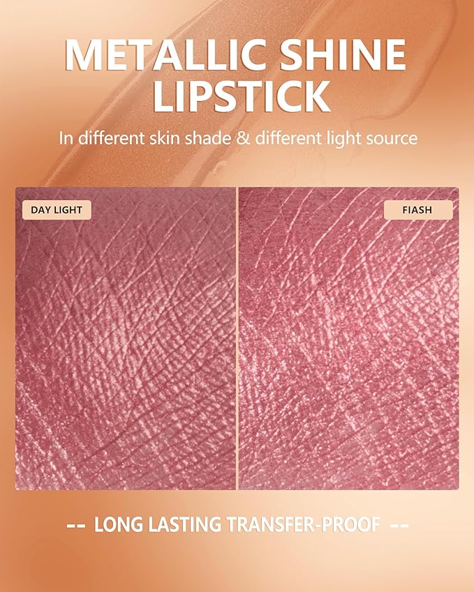 MAKI YIKA Pink Nude Lipstick for Women Metallic Lipsticks for Mother Glitter Long Lasting Lipstick No Smudge No Transfer Liquid Lip Gloss (BR017 Love Fighter)