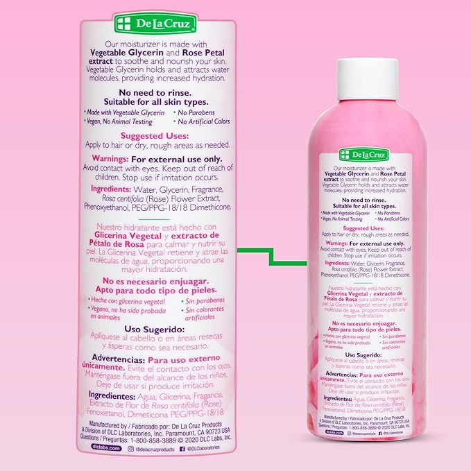De La Cruz Rose Water and Glycerin for Face - Rosewater Facial Toner and Moisturizer for Skin and Hair 8 fl oz (236 mL) - 6 Bottles