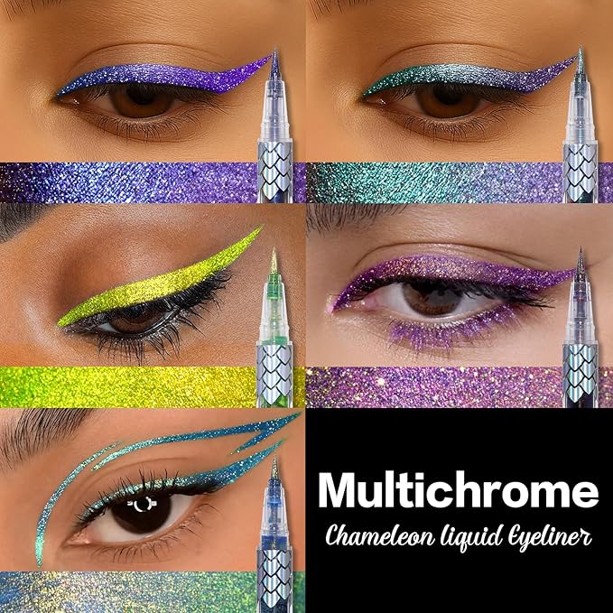SUSIKEKI Chameleon Metallic Duochrome Liquid Eyeliner, Color Shifting Shimmery Eye Liner, Duo-color Waterproof Long Lasting Glitter Eye Makeup Pen Eyeliners (Lost Forest)