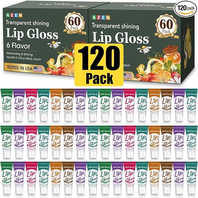 AZEN 120 Pack Lip Gloss Set, Clear Lip Gloss Bulk, Lip Oil for Dry Cracked Lips Moisturizing Hydrating Nourishing with Vitamin E, Mothers Day Gifts for Women