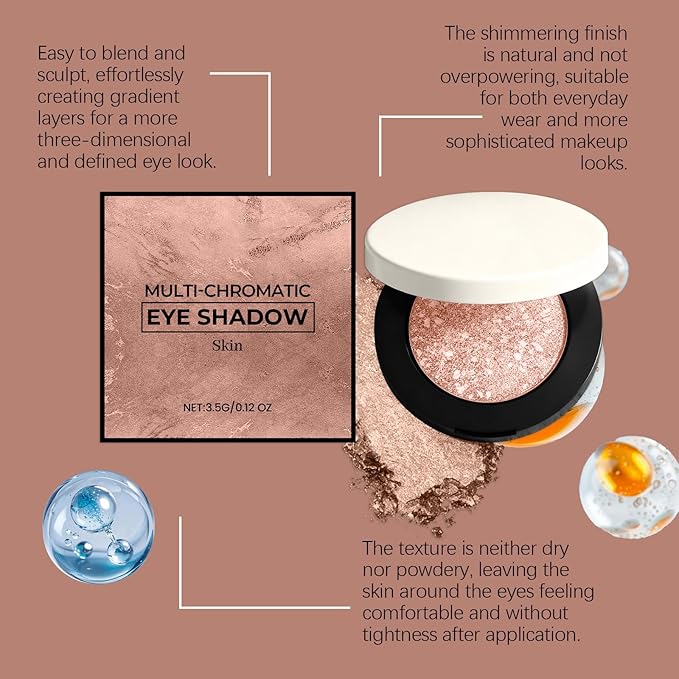 2PCS Multicolor Metallic Eyeshadow – Buildable, Shimmering Metallic Powder, Highly Pigmented & Long-Lasting for Women, Smooth Multi Chromatic Make Beauty Eyeshadow (Natural+Rose Gold)