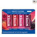 NIVEA Lip Care, Fruity Tinted Lip Balm Variety Pack, Cherry, Strawberry, Blackberry and Watermelon Flavors, 3-in-1 Moisture, Repair and Color, 0.17 Oz Stick, (Pack of 48)