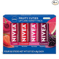 NIVEA Lip Care, Fruity Tinted Lip Balm Variety Pack, Cherry, Strawberry, Blackberry and Watermelon Flavors, Mothers Day Gifts, 0.17 Oz Stick, Pack of 4