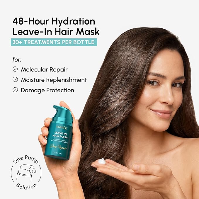 MAREE Deep Conditioning Leave-In Hair Mask for Damaged Hair – Keratin Hair Treatment with Biotin, Natural Oils & Vitamins – Leave-In Conditioner for Repair and Hydration – Color Glazers