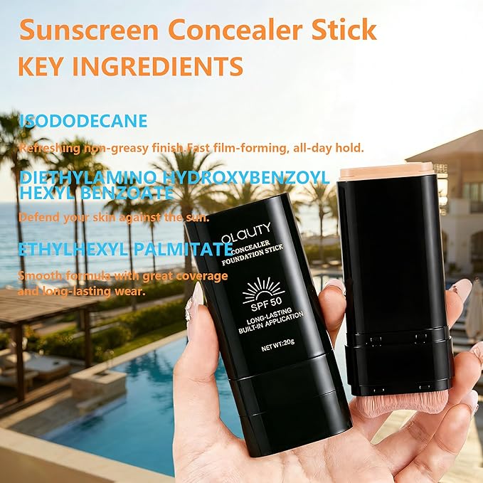 Foundation Stick, 2 in 1 Dual-Ended Long-Lasting Korean Foundation Stick, Full Coverage Foundation Makeup, Sunscreen Concealer Stick, Tattoo Cover Up Makeup, Matte Finish for Face (LIGHT SKIN)