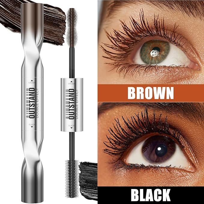 Women's Tubing Mascara, 2-in-1 Black & Brown Double-Ended, Volumizing and Lengthening, Waterproof, No Smudge, Hypoallergenic & Easy Removal