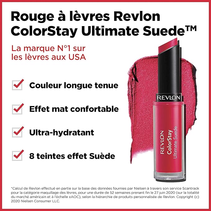 REVLON Lipstick, ColorStay Ultimate Suede Lipstick, High Impact Lip color with Moisturizing Creamy Formula, Infused with Vitamin E, 025 Socialite, 0.09 Oz