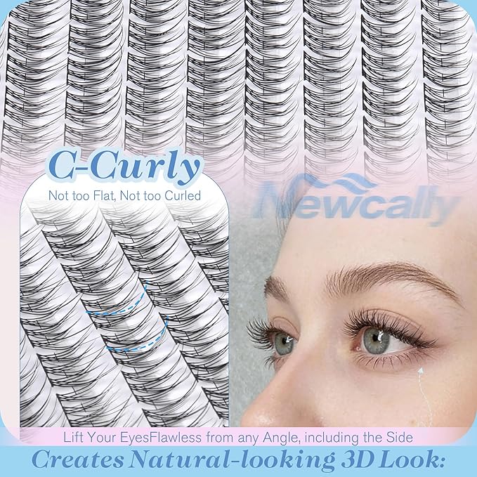 Natural Short Lash Clusters 9-12MM Cluster Eyelash Extensions C-curly Wispy Eyelash Clusters Individual Lashes DIY Lash Extension at Home for Beginners by Newcally