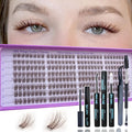 Wispy Lash Clusters Kit, Natural Lash Cluster Eyelash Extensions 256 Pcs C Curl 10-16mm Individual Fluffy False Eyelashes Thin Band DIY Kit for Beginners at Home with Bond Seal Remover Tweezers Brush