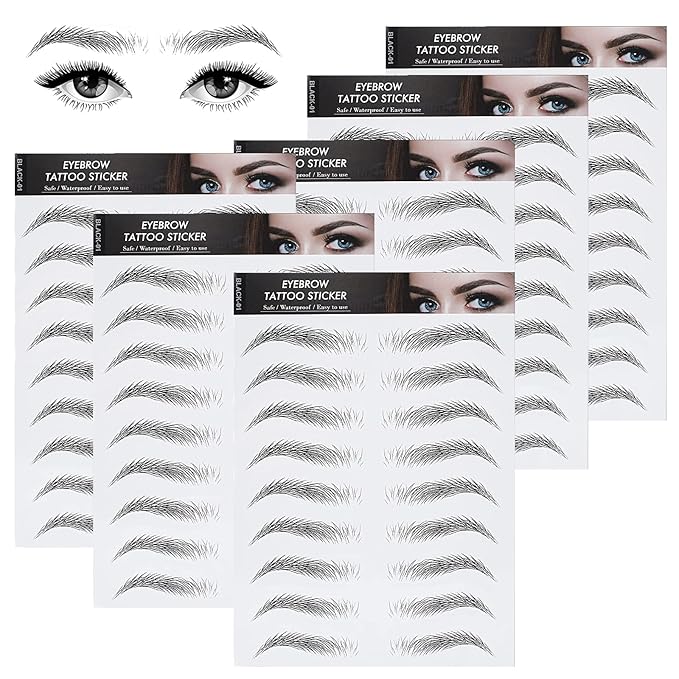 Molain Brow Tattoo Eyebrow Peel Off Temporary Tint Waterproof 4d Realistic Sticker Angled Stencil Removal Practice Drawing Color Sheets Patches Women Girls Makeup(6 PCS Black)