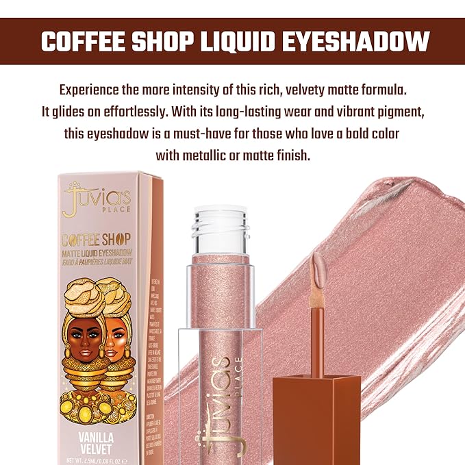 Juvia's Place Coffee Shop Liquid Eyeshadow Vanilla Velvet - Metallic Shimmer for Long-Lasting Color, Waterproof, and Glittering Finish - Buildable and Vibrant - Ideal for All Skin Tones, 0.08 fl oz