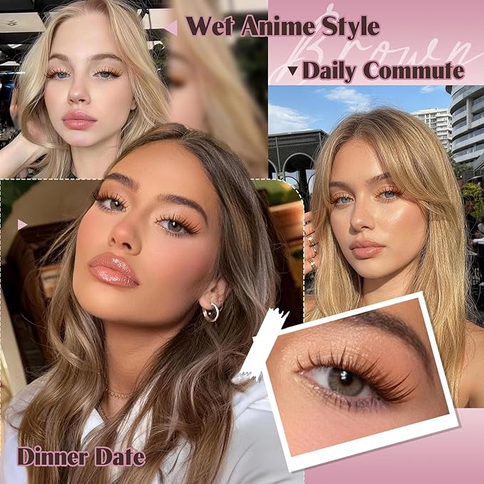 JMS&JMS Brown Lash Clusters Kit, Wipsy Manga Lashes Clusters, Spikes Eyelash Clusters Natural Lashes Kit, C Curl Cluster Eyelash Extensions Kit with Invisible Band False Eyelashes Kit