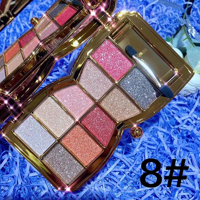 Glitter Eyeshadow Palette, 10 Colors Sparkle Shimmer & Matte Eye Shadow Highly Pigmented Waterproof Long Lasting Makeup Set (Color 8)