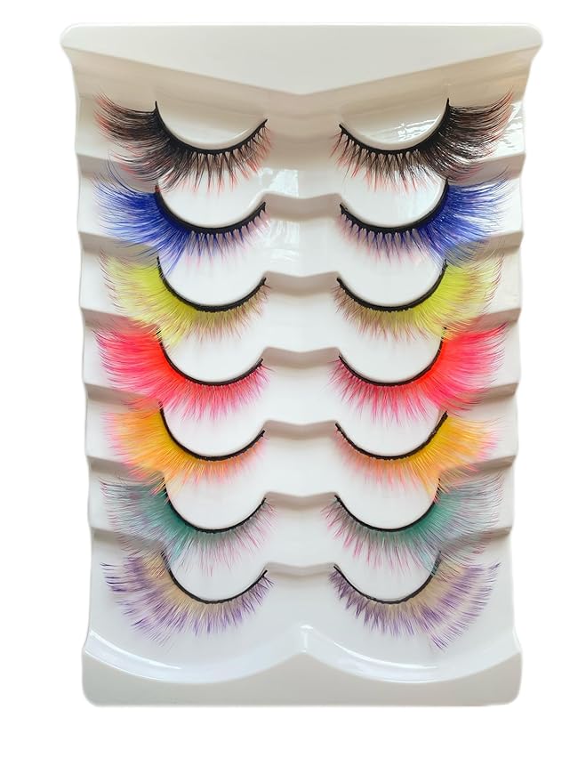 Sunniess Ombre Colored Lashes Cateye Eyelashes Fluffy Wispy Fake Lashes for Halloweens Cosplay Party Stage Make up Faux Mink False Eyelashes 7 Pairs (7ce-00)