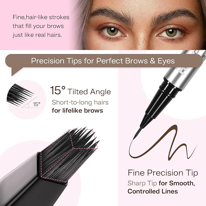 CALAILIS Eyebrow Pencil for Women - 2-in-1 Eyebrow Pen with Dual-Ended Microblading 4D Fork Tip & Ultra-Fine Eyeliner Tip, Create Natural Fuller Hair-Like Waterproof Brow Pencils (Dark Brown)