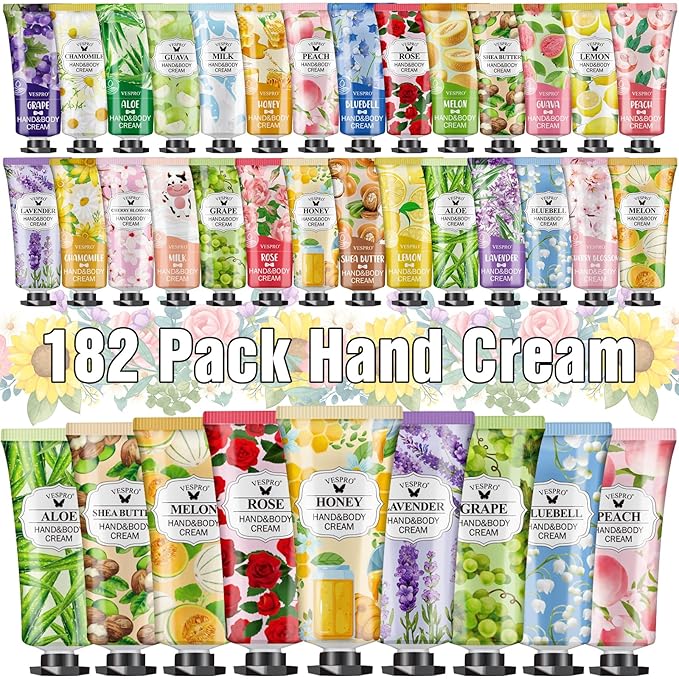 182 Pack Hand Cream Set, Mothers Day Gifts, Hand Lotion for Teacher Appreciation Gifts, Thank You Gifts, Bridesmaid Gifts, Birthday Gifts and Small Gifts, Hand Lotion Travel Size for Dry Cracked Hands