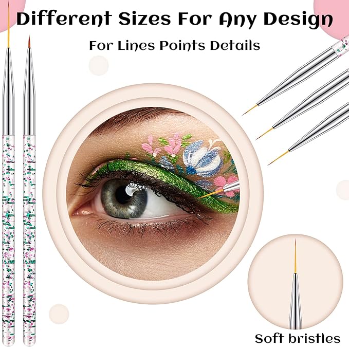 Maitys 6 Pcs Eyeliner Brushes Fine Point Thin Eye Makeup Gel Eyeliner Brush Water Activated Graphic Cosmetic Liner Wands for Eyes Makeup Tools(Bright Style)