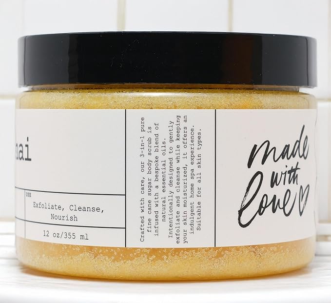 Golden Chai Sugar Scrub – Exfoliating Body Scrub with Honey, Orange, Turmeric, Vanilla – Gentle Exfoliating and Cleansing Impurities, Dead Skin Cells – Suitable for All Skin Types – 12 oz