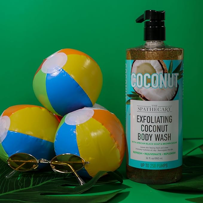 Exfoliating Coconut Body Wash, with African Black Soap and Brown Sugar to Refresh and Rejuvenate, 33 oz