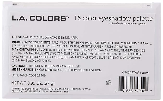 L.A. COLORS 16 Color Eyeshadow Palette, Haute C74202TAG