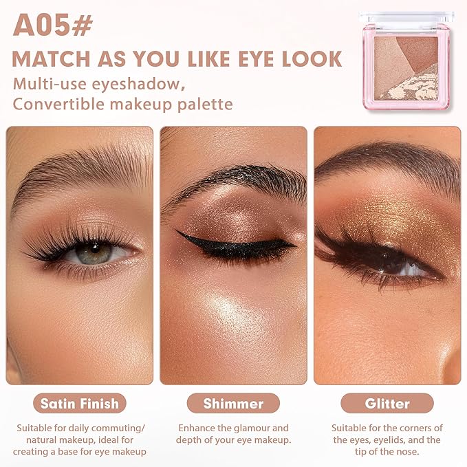 Eyeshadow Palette-Mini 3-in-1 Eye Shadow Powder Palettes Makeup-Matte&Shimmer Baked Eye Shadow for Women，paleta de sombras de ojos，Buildable Smooth Silky Waterproof for Daily Looks，05Taupe Brown