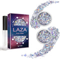 Laza Body Glitter, 2 Jars Holographic Chunky Sequins with Glitter Glue Perfect for Women Eyeshadow Makeup Face Paint Festival Rave Outfits Hair Accessories Carnival Party Costumes - Sliver Galaxy
