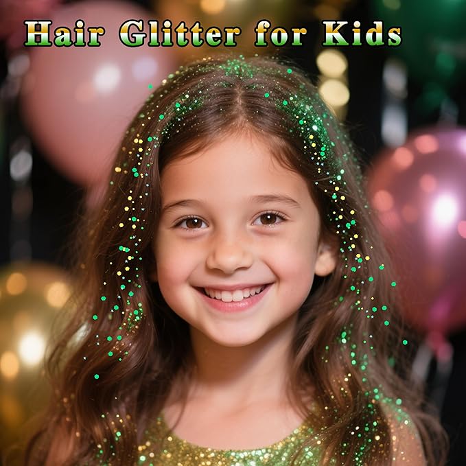 MEICOLY Gold and Green Face Glitter,St Patricks Day Accessories,Gold Hair Sparkle Self-Adhesive Halloween Body Glitter Makeup for Mardi Gras Carnival Irish Festival Party