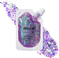 Illusion Purple Face Body Glitter Gel Shimmer Makeup for Hair Clavicle Arm Nail Eyeshadow, Long Lasting Waterproof Holographic Mermaid Sequins for Outfit Rave Festival Party, 1.35oz, #3
