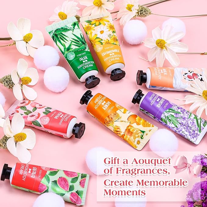 VISCOO 7 Pack Hand Cream Gifts Set for Women, Teacher Appreciation Gift / Graduation Gifts, Moisturizing Mini Hand Lotion Travel Size for Dry Cracked Hands, Birthday Gift