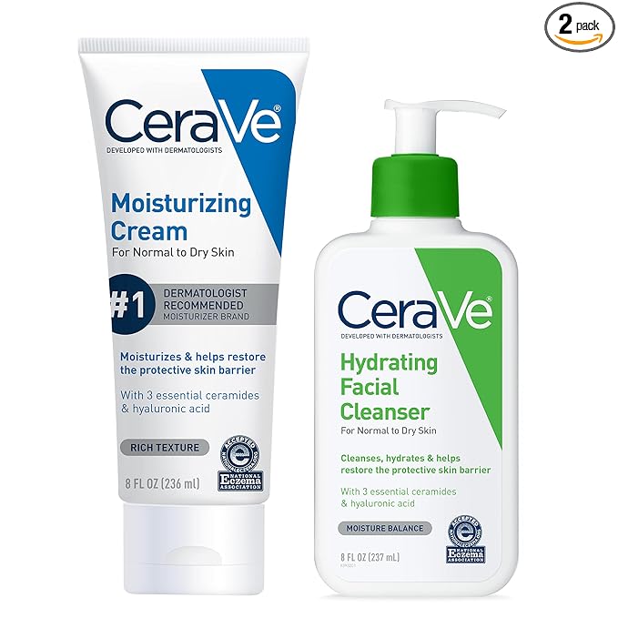 CeraVe Hydrating Skin Care Set, 8oz Moisturizing Cream & 8oz Hydrating Facial Cleanser, Ceramides + Hyaluronic Acid Moisturizer and Face Wash, Accepted by National Eczema Association