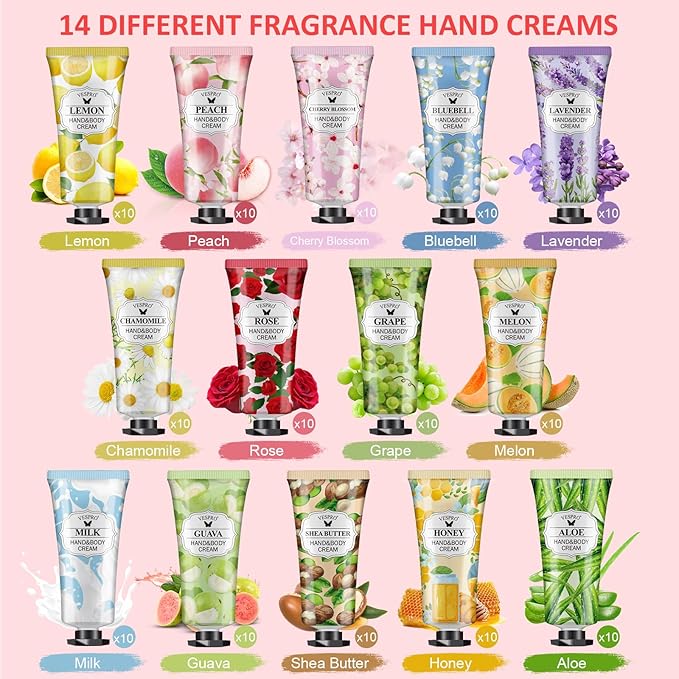 VESPRO 140 Pack Hand Cream Gifts Set, Mothers Day Gifts, Hand Lotion Travel Size for Dry Cracked Hands, Mini Hand Cream for Teacher Appreciation Gifts, Nurse Gifts and Small Gifts for Women