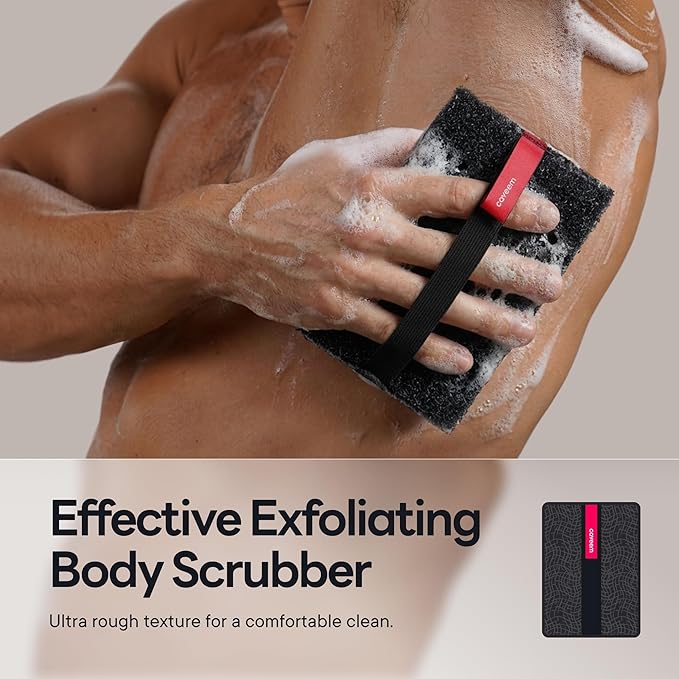 Caveem Exfoliating Body Scrubber, Rough Body Exfoliator for Effective Exfoliating, Dead Skin Remover, Body Exfoliating Sponge, Bath and Body Buffer, Bath Sponge for Shower - 2 Pack (Dark Grey)