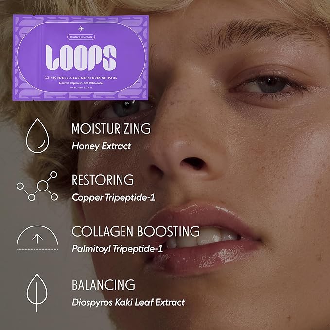 LOOPS MicroCellular Moisturizer Korean Skincare - Nourish, Replenish, and Rebalance - Collagen Boosting & Restoring - Pre-soaked Veocell Embo Bamboo Pad - Anti-Aging Face Moisturizer - Pack of 12