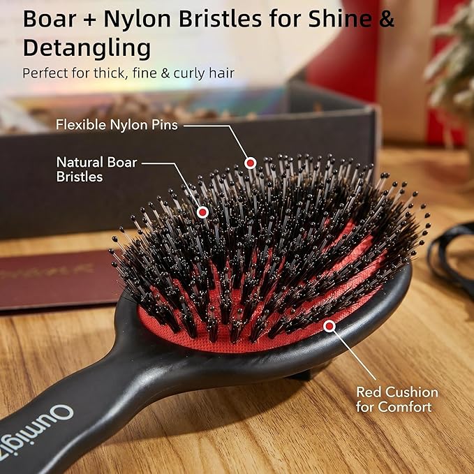 Boar Bristle Hair Brush Since 1965 British Craftsmanship, Handmade Natural Wood Slick Back Hairbrush, Gentle Detangling Smoothing Women Men Kids Curly Thick, Fine Hair