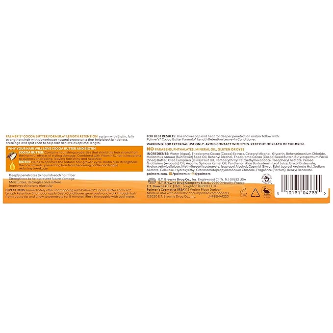 Palmer's Cocoa Butter & Biotin Length Retention Deep Conditioner, Strengthen, Nourish and Restore Elasticity and Shine, Suitable for All Curly Hair Patterns 8.5 Ounce